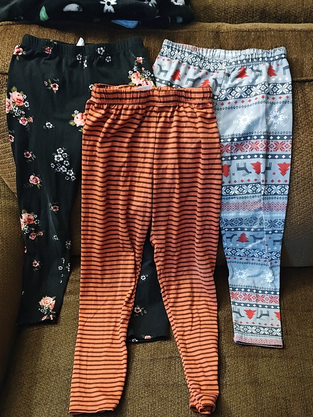 Girls' Cozy Leggings Trio - Floral, Stripe & Holiday Print
